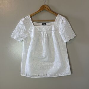Talbots Eyelet Short Sleeve Top White Peasant Cottage Blouse Sz Medium Petite